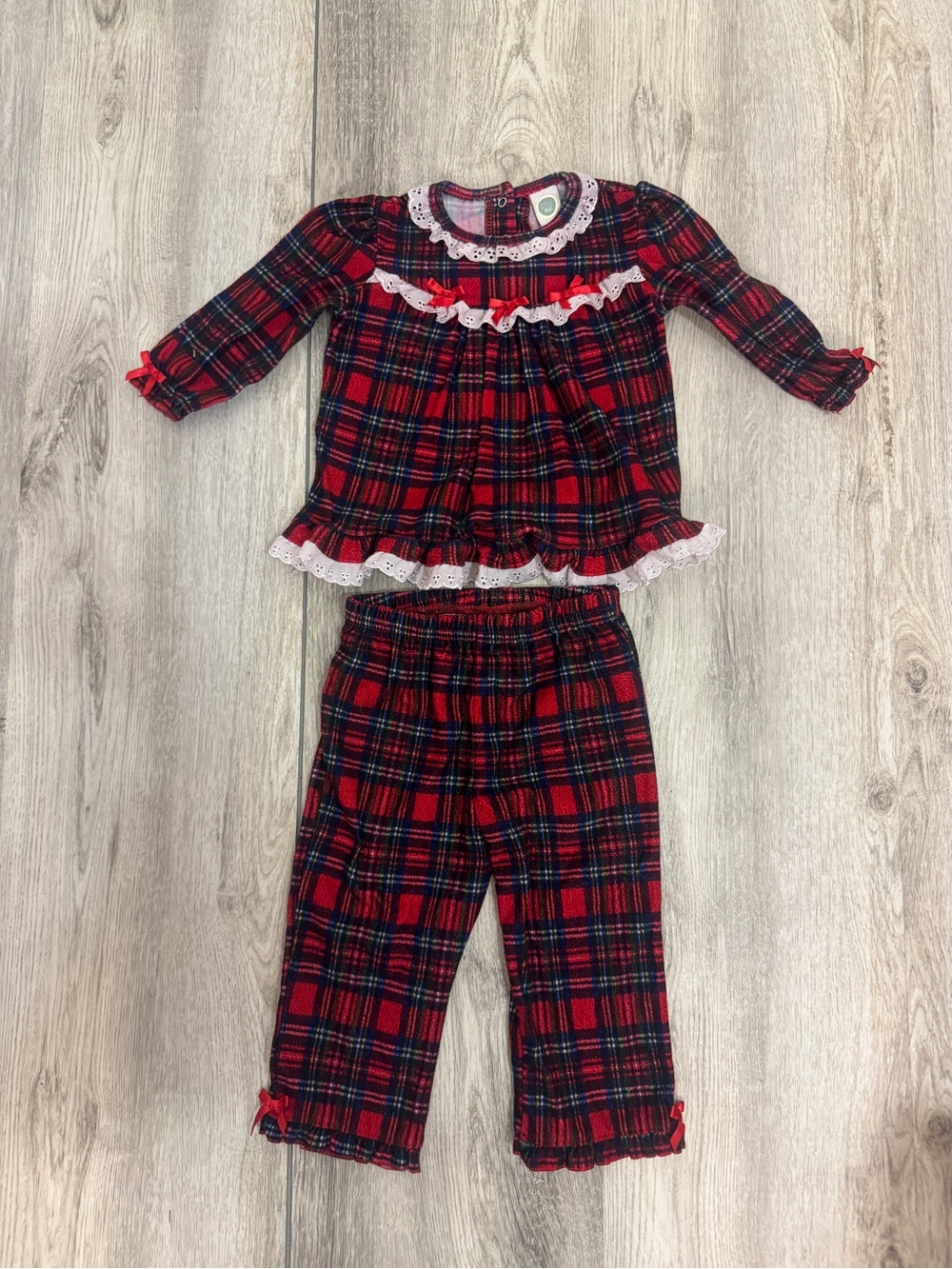 Little Me Red Plaid Long-Sleeve Pajama Set with White Lace
